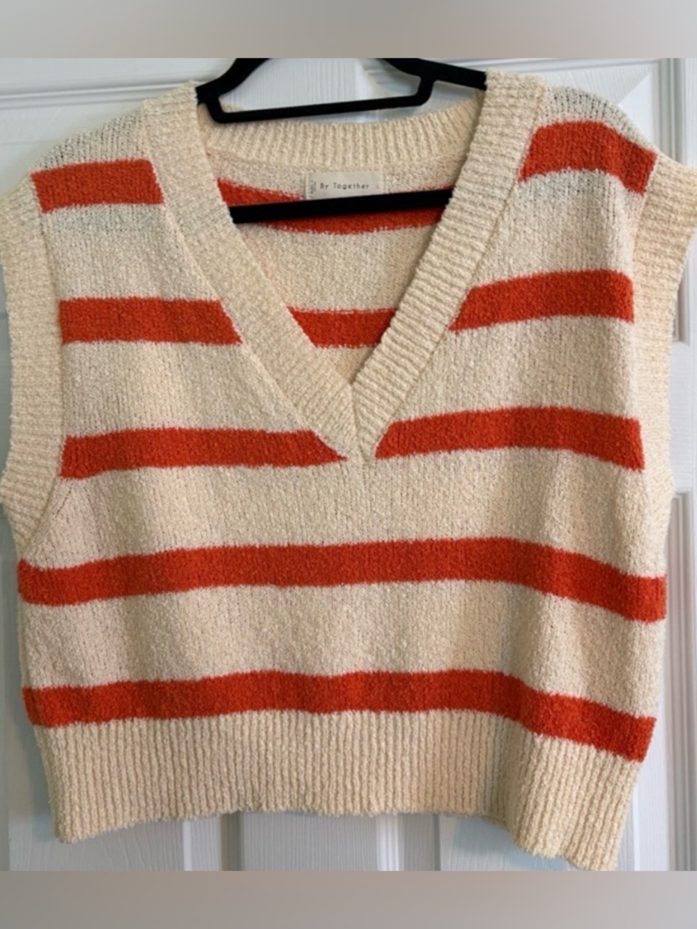 By Together Cream Orange Striped Sweater Vest Women’s Small Boho Knit NWOT